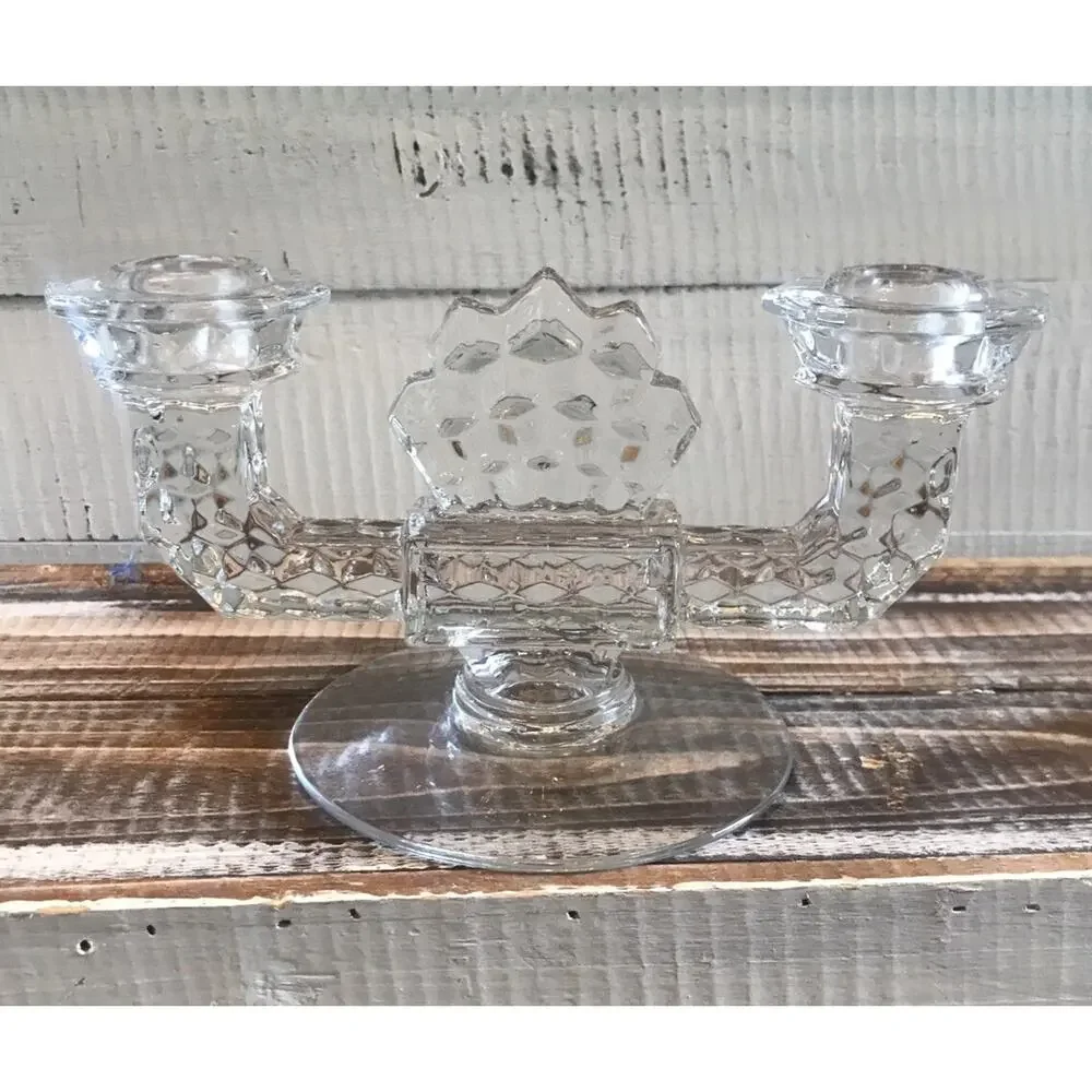 Set 2 Vintage Fostoria Elegant Glass Double Candlesticks Candle Holders 8.625